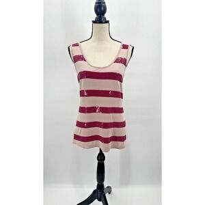 VTG Y2K Anthropologie Mango Striped Sequin Tank Top Medium McBling Rave 2000s